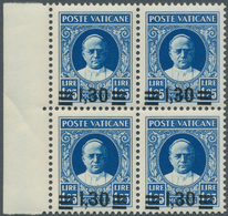 16438 Vatikan: 1934, "Provisorials", 1.30 On 1.25 L Blue, Block Of Four From The Left Margin Of The Sheet, - Lettres & Documents