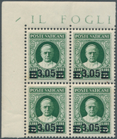 16440 Vatikan: 1934, "Provisorials", 3.05 On 5 L Green, Block Of Four From The Left Upper Corner Of The Sh - Lettres & Documents