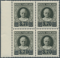 16441 Vatikan: 1934, "Provisorials", 3.30 On 10 L Olive Black, Block Of Four From The Left Margin Of The S - Briefe U. Dokumente