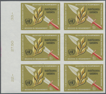 16477 Vereinte Nationen - Genf: 1973. IMPERFORATE Block Of 6 For The 1.10fr Value Of The Set "Disarmament - Neufs