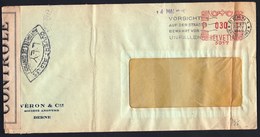 20-IV-1945 LETTRE SUISSE ( BERN )  METER STAMP + BANDE CENSURE " OUVERT PAR AUTORITES CONTROLE " - Storia Postale