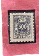 POLONIA POLAND POLSKA 1923 POSTAGE DUE STAMPS SEGNATASSE TASSE TAXE 500m MH - Postage Due