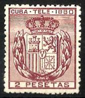 1880 CUBA TELÉGRAFOS DOS PESETAS EDIFIL 50* MH - Cuba (1874-1898)