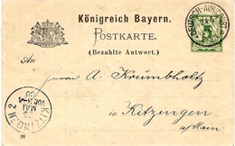 1900- C P E P  De Bavière 5 Pf. Oblit. DEUTSCH - AVRICOURT  Pout Kitzingen - Alsace Lorraine