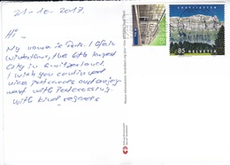 22B: Switzerland Mountain Ranges, Architecture Building Stamp Used On Winter Moon Postcard - Lettres & Documents