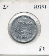 Monaco. 2 Francs (1943) - 1922-1949 Louis II