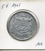 Monaco. 5 Francs 1945 - 1922-1949 Louis II