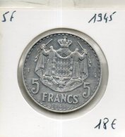 Monaco. 5 Francs 1945 - 1922-1949 Louis II