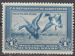 UNITED STATES   SCOTT NO. RW1   MINT NO GUM     YEAR  1934 - Duck Stamps