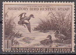 UNITED STATES   SCOTT NO. RW9    MINT NO GUM      YEAR  1942 - Duck Stamps