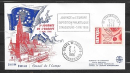 Lettre Illustrée Srasbourg 2ème Journée De L'Europe Cachet Et Flamme Expo Le 05/05/1966 Avec Le N°1465 TB   - 1966