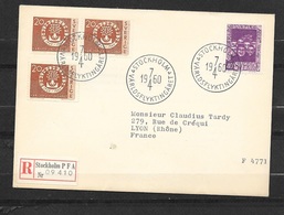 Suède R  FDC  Lettre Recommandée Par Avion Circulée Stockhom 7/4/1960 à Lyon Le 07/4/1960 Cachets N°448ab,448a Et 449 TB - Cartas & Documentos