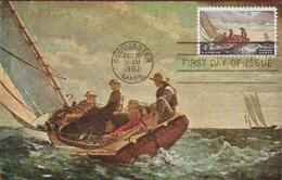 Stamp Timbre On Postcard First Day Of Issue Gloucester Massachusetts USA United States Winslow Homer Artist - Usados