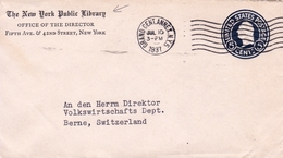 The New York Public Library 1937 USA Berne Suisse Switzerland Postal Stationery  5 Cents - 1921-40