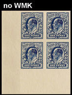 GREAT BRITAIN 1913 Edward IMPERF NO WMK 4-BLOCK CORNER Printer's Sample Trial [PRINT:1000] - Prove & Ristampe