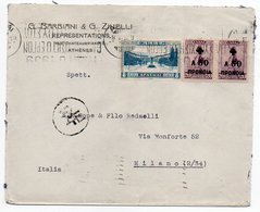 GREECE/GRECE - COVER TO ITALY-1939/G.BARBIANI & G.ZANELLI-ATHENES / OVERPRINT STAMPS - Covers & Documents