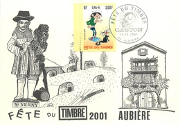 AUBIERE - CP ILLUSTRATEUR - SAINT VERNY - PATRON DES VIGNERONS AUVERGNATS - FÊTE DU TIMBRE 2001 - BEAU CACHET AUBIERE - Aubiere