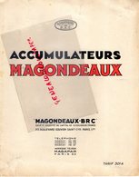 75- PARIS- RARE CATALOGUE ACCUMULATEURS MAGONDEAUX- 83 BD. GOUVION SAINT CYR-TARIF 301 A- BATTERIE - Cars