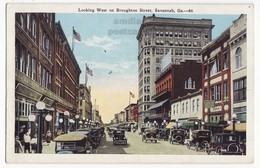 SAVANNAH Georgia GA, Broughton Street View Looking West, C1920s Vintage Unused Postcard - Savannah