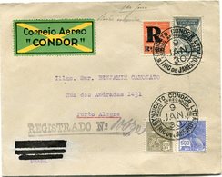 BRESIL LETTRE CORREIO AEREO "CONDOR" REGISTRADO N°........ DEPART RIO DE JANEIRO 9 JAN 30 ARRIVEE PORTO ALEGRE 10 JAN 30 - Luchtpost