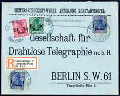 Beleg CONSTANTINOPEL 3. 28/9 14, Auf Vordruck-Einschreibebrief 10 Und 20 P. Nebst Zweimal 1 Pia. (etwas Gummifleckig) Vo - Autres & Non Classés