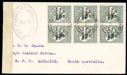 Beleg MOROBE 23/12 18, Australischer Stempel Dreimal Klar Auf Zensurbrief Mit Senkr. Sechserblock NWPI 2 D. Nach Adelaid - Altri & Non Classificati