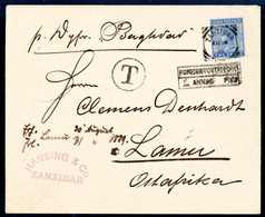 Beleg 1889, Indien 2 A. Auf Brief Der Firma Hansing Mit Stempel ZANZIBAR 28/8 89 An C.Denhardt, Lamu, Oben Mit Leitverme - Autres & Non Classés