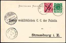 Beleg 5 Pfg. Bläulichgrün In Mischfrankatur Mit 2.Aufdruck-Ausgabe 5 P. Auf Dekorativer Vordruck-Postkarte Nach Straßbur - Autres & Non Classés