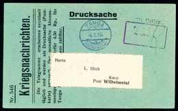Beleg TANGA "a" 6/3 16, Klar Auf Grüner Kriegsnachrichtenkarte Nr.546 Mit Barfrankierungs-R3 Und Portostempel "2½ Heller - Other & Unclassified