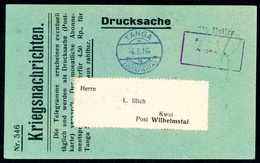 Beleg TANGA "a" 6/3 16, Klar Auf Grüner Kriegsnachrichtenkarte Nr.546 Mit Barfrankierungs-R3 Und Portostempel "2½ Heller - Altri & Non Classificati