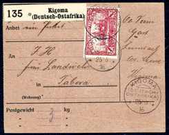 Beleg KIGOMA 25/6 16, Drei Klare Abschläge Auf Gef. Not-Paketkarte (hergestellt Aus Packpapier), Frankiert Mit 1 R. Dunk - Sonstige & Ohne Zuordnung