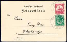 Beleg 10 Pfg. Mit Südafrika ½ P. Auf Aufbrauch-Feldpostkarte Mit Stempel OKAHANDJA S.W.AFRICA 20/9 15. Bedarfsstück, Abg - Otros & Sin Clasificación