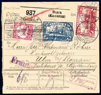 Beleg 1 Mk. Mit 2 Mk. Blau In Mischfrankatur Mit 1906, 10 Pfg. Mit Wz. Auf Tadelloser Paketkarte Für Eine Sendung Von 6½ - Other & Unclassified