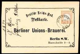 Beleg ½ Gr., Dekorative Zier-Postkarte An Die Berliner Unions-Brauerei Mit Idealem K2 JÜTERBOG 9/10 73. (Michel: 18) - Sonstige & Ohne Zuordnung