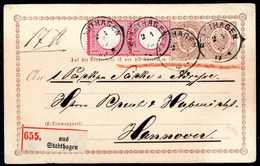 Beleg Ganzs.-Ausschnitt ½ Gr. Braun, Zusatzfrankatur Auf Postkarte ½ Gr. Braun Zusammen Mit Senkr. Paar 1 Gr. Rosa (ober - Sonstige & Ohne Zuordnung