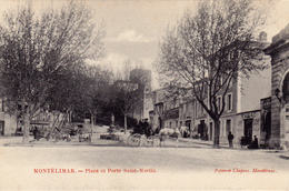 Delcampe - Cpa,drome,montelimar,place  Et Porte Saint Martin,tabac,calèche,atte Lage  Avec Cheval Blanc ,1900,26 - Montelimar