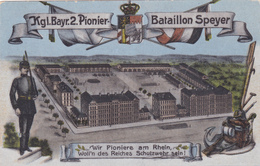 Cpa,bataillon Speyer Du Génie Royal Bavarois,fondée En 1872,stationnement Sur Le Rhin,wir Pioniere Am Rhein,rare - Sonstige & Ohne Zuordnung