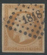 Lot N°42493  N°13Bb Brun, Oblit PC 1818 Lyon, Rhone (68), Belles Marges - 1853-1860 Napoléon III