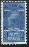 ITALIA REPUBBLICA ITALY REPUBLIC 1958 1966 POSTA PNEUMATICA TESTA DI MINERVA HEAD  LIRE 20 USATO USED OBLITERE' - Express/pneumatic Mail
