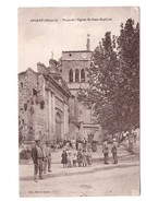 34 Aniane Place De L' Eglise St Saint Jean Baptiste Cpa Carte Animée Edit Martin Garin - Aniane