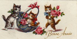 Carte Bonne Année,avec Chat,cat,chats,chaton Joueur,panier,fleurs,équi Libriste,cirque,apparence Humaine - New Year