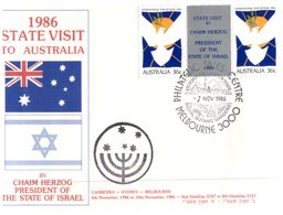 (1111) Australia State Visot Of President Of Israel - 1986 FDC Overprinted Peace Year Cover And Stamps (very Scarce) - Errors, Freaks & Oddities (EFO)