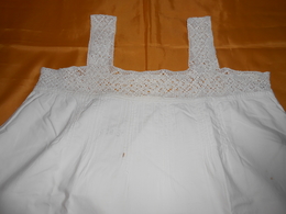 Chemise Ancienne Coton Blanc -  Haut Et Bretelles Dentelle Fait Main - - 1900-1940