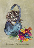 Chat,cat,cadeau,surprise,fete;bonne Anniversaire,fleurs,beaux Yeux Bleu - Chats