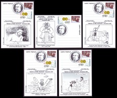 2005 Homage To Arctic Explorer Emil Racovita, Comic Diary Drawings, 5 Philatelic Postcards - Polar Explorers & Famous People