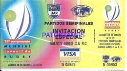 93614 ARGENTINA SPORTS RUGBY LOS PUMAS 29º CAMPEONATO MUNDIAL JUVENIL ENTRADA NO POSTAL POSTCARD - Rugby