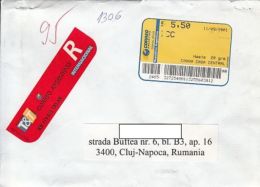 AMOUNT 5.5, BARCODE, MACHINE PRINTED STICKER STAMP ON REGISTERED COVER, 2001, ARGENTINA - Brieven En Documenten