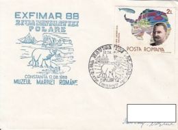 POLAR PHILATELY, POLAR NAVIGATION DAY, SHIP, POLAR BEAR, SPECIAL COVER, 1988, ROMANIA - Eventos Y Conmemoraciones