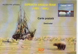 POLAR PHILATELY, FRAM ARCTIC EXPEDITION, SHIP, POLAR BEAR, PC STATIONERY, ENTIER POSTAL, 2001, ROMANIA - Expéditions Arctiques