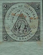 CV:€22.80 HONDURAS 1877 Coat Of Arms 1/2r Green OVPT.red MARG.IMPERF. Volcano - Volcanos